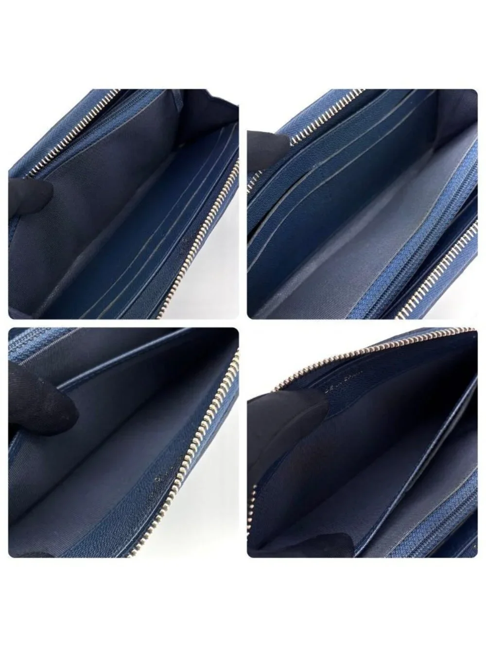 Chanel Quilted Caviar Leather Zip Around Wallet Navy